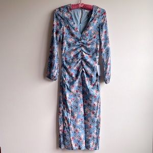 NWT NSR Women’s Floral Ruched Long Sleeve Slit Front Dress Various Sizes